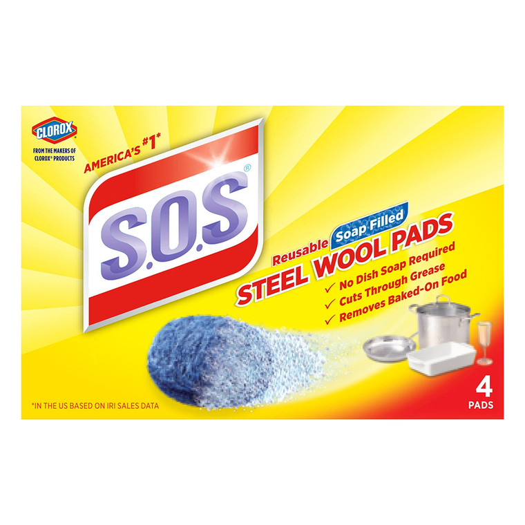 Clorox S O S Steel Wool Scrub Pad, 4 Ct