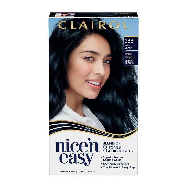 Clairol Nice n Easy Permanent Hair Dye Color Cream, 2BB Blue Black, 1 Ea