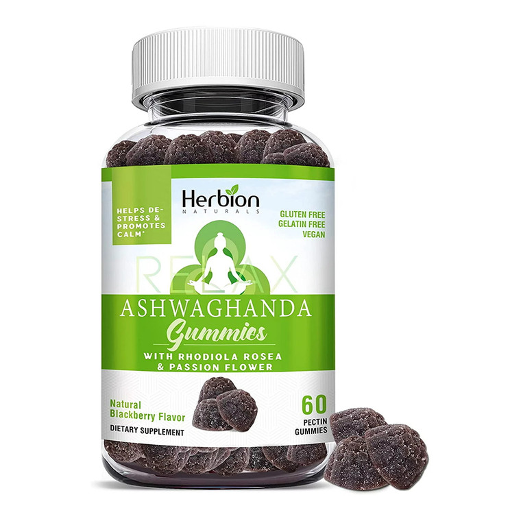 Herbion Naturals Ashwagandha Gummies, Helps De-Stress, Natural BlackBerry Flavor, 60 Ea