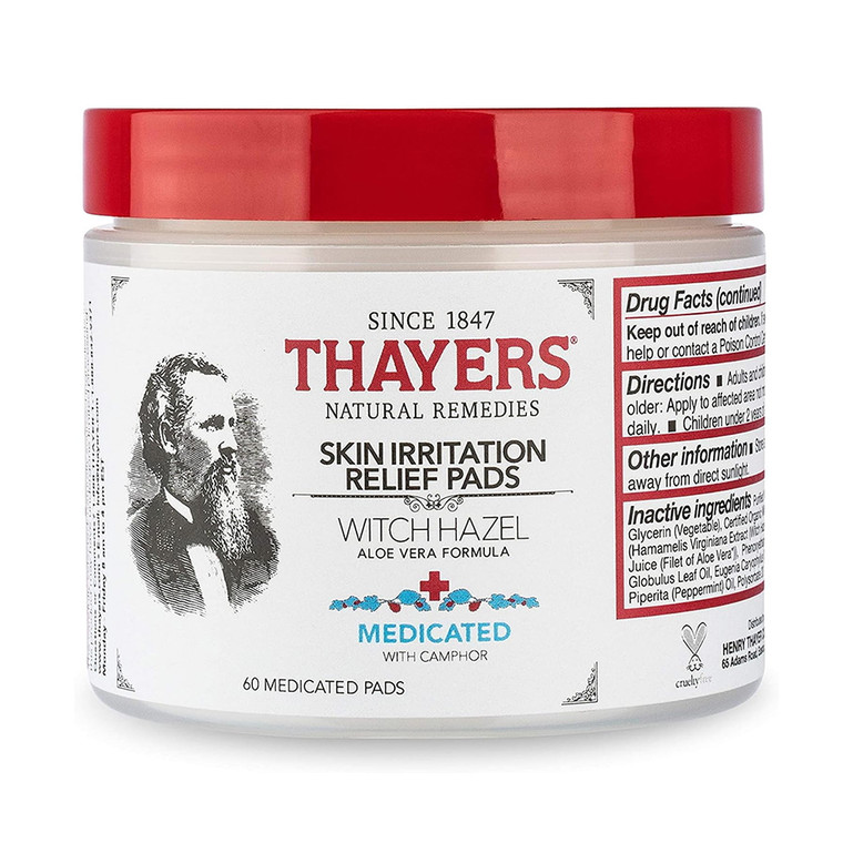 Thayers Witch Hazel, Medicated Pads, Skin Irritation Relief, 60 Ea