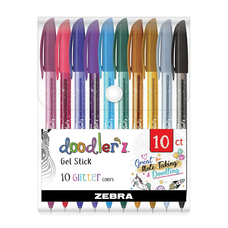 Zebra Pen Doodlerz Gel Stick Pen, Bold Point, 1.0mm, Assorted Glitter Colors, 10 Ea