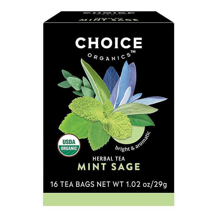 Choice Organic Mint Sage Herbal Tea Bags Bright and Aromatic Blend Best Tasting Tea Bags 16Ea