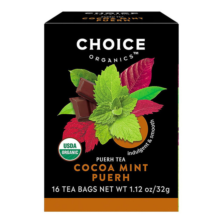 Choice Organics Cocoa Mint Puerh Tea Indulgent and Smooth Blend Best Tasting Tea Bags 16Ea