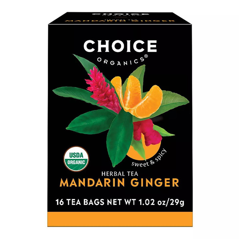 Choice Organic Mandarin Ginger Herbal Tea Sweet and Spicy Blend Best Tasting Tea Bags 16Ea