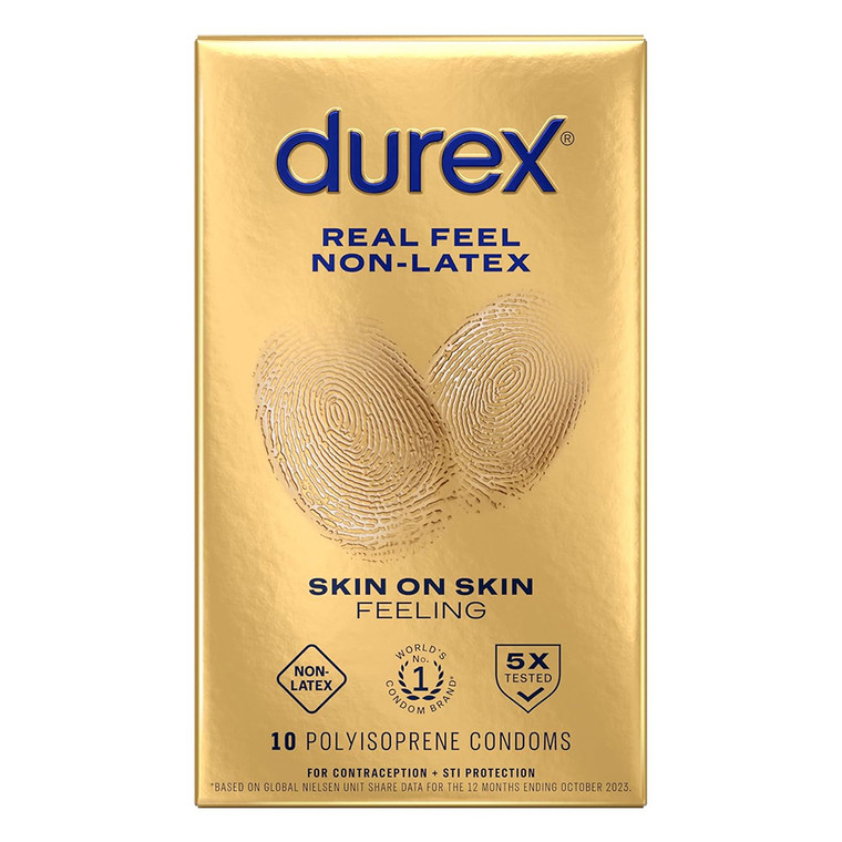 Durex RealFeel Non Latex Lubricated Condoms Regular Fit, 10 Ea