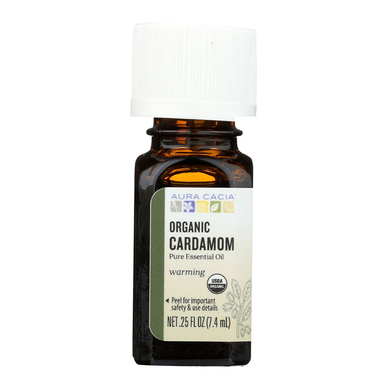 Aura Cacia Organic Cardamom Pure Essential Oil, Waming, 0.25 Oz