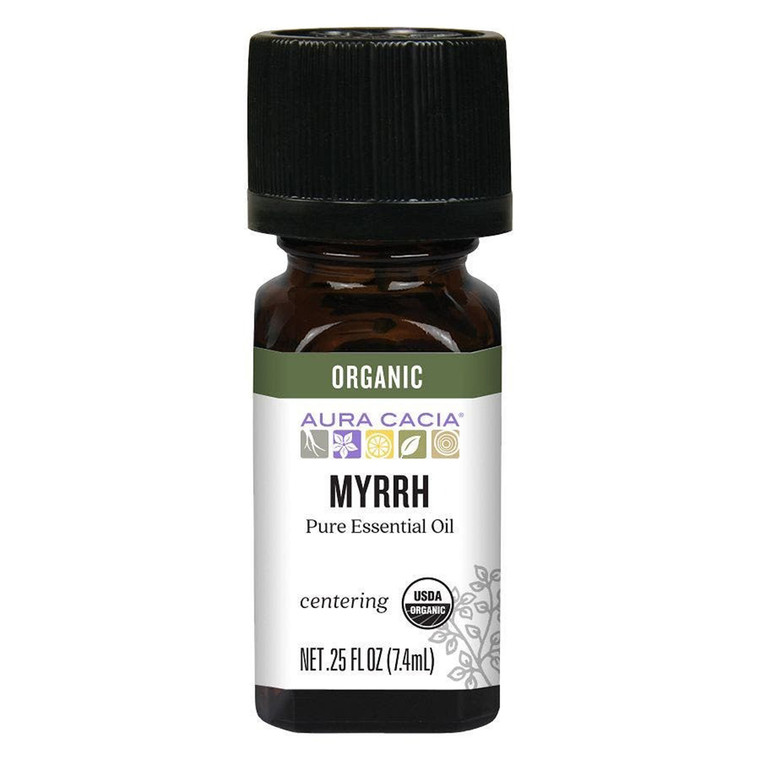 Aura Cacia Organic Myrrh Pure Essential Oil Calming Aromatherapy Treatment Formula 0.25Oz (7.4ml)