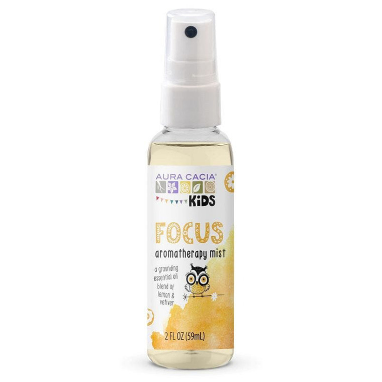 Aura Cacia Kids Focus Aromatherapy Mist Lemon Vetiver Essential Oil Concentration Spray 2Oz (59ml)