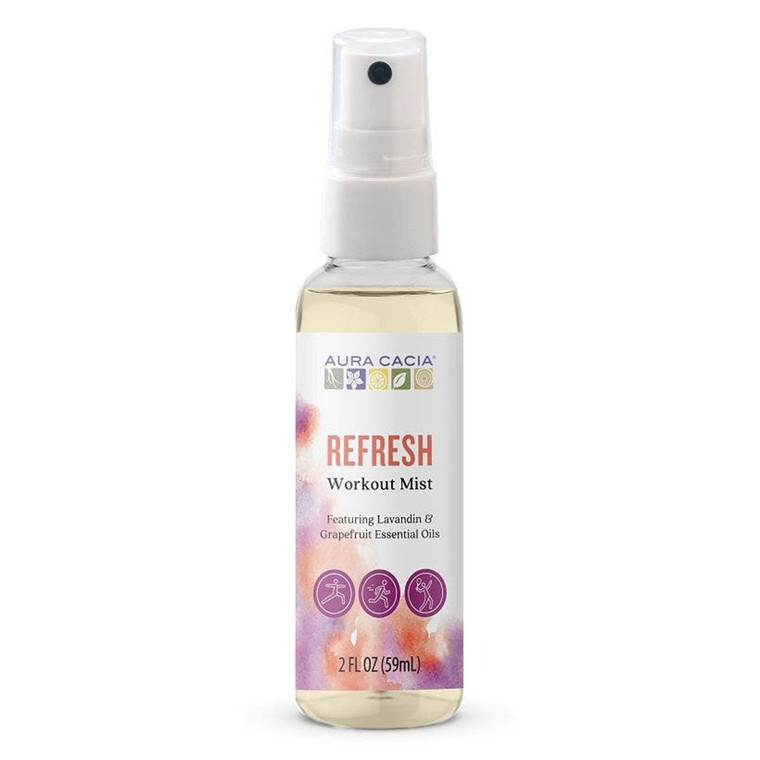 Aura Cacia Refresh Workout Mist Lavandin Grapefruit Essential Oil Energizing Spray Formula 2Oz (59ml)