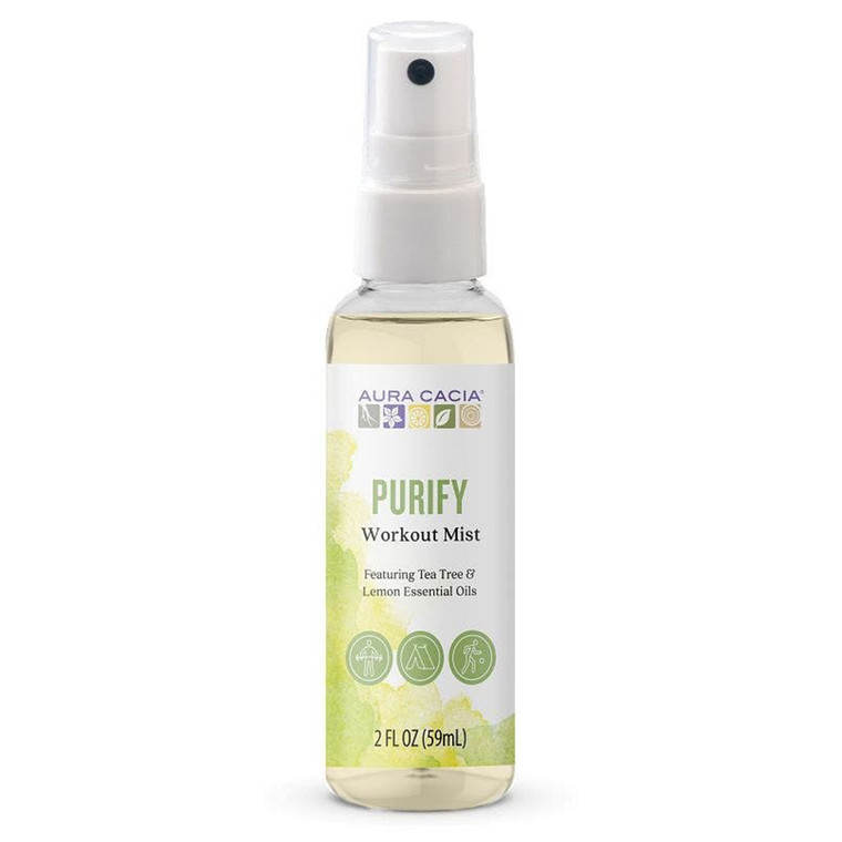 Aura Cacia Purify Workout Mist Tea Tree Lemon Essential Oil Cleansing Aromatherapy Spray Formula 2Oz (59ml)