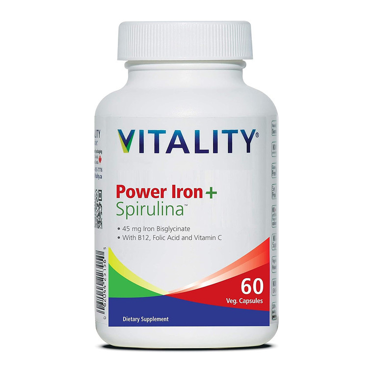 Vitality Power Iron Plus Spirulina, Blood Builder Capsules, 60 Ea