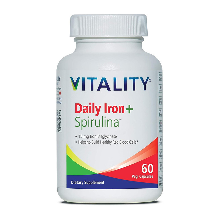 Vitality Daily Iron Plus Organic Spirulina, Blood Builder, 60 Ea