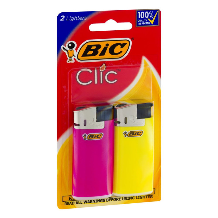 Bic Mini Clic Lighters Assorted Colors Ideal for Candle Lighting Cooking and Camping 2Ea