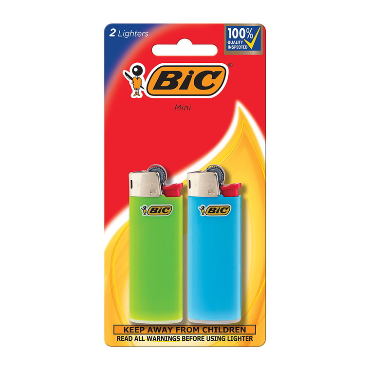 BIC Mini Classic Pocket Lighter, Assorted Colors, 2 Ea