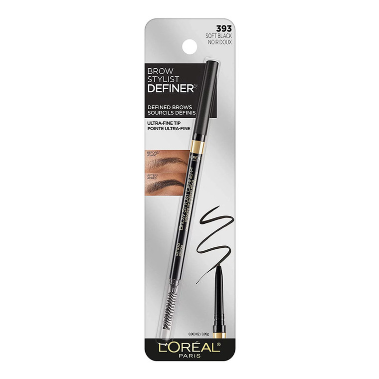 LOreal Paris Brow Stylist Definer Waterproof Eyebrow Pencil, 393 Soft Black, 1 Ea