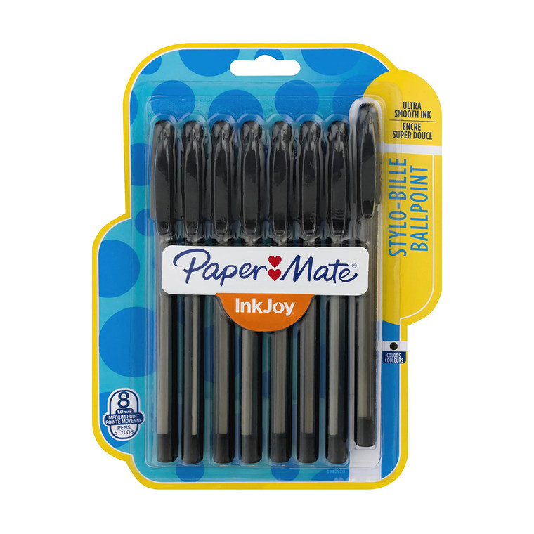 Paper Mate InkJoy Stylos Ballpoint Pens, Medium Point, Black, 8 Ea