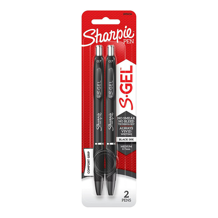 Sharpie S-Gel Pen, Medium Black Ink Pen, 2 Ea