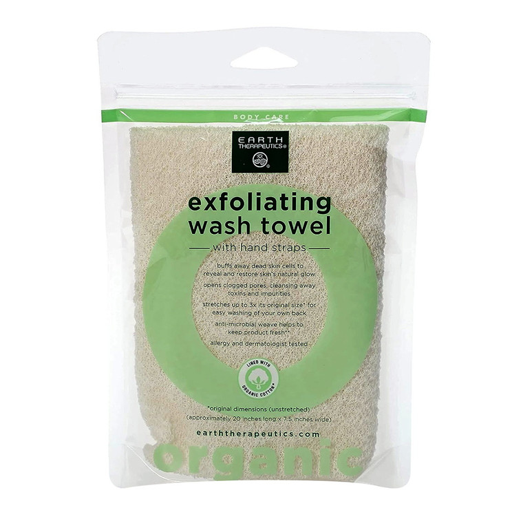 Earth Therapeutics Organic Cotton Exfoliating Wash Towel with Straps, 1 Ea