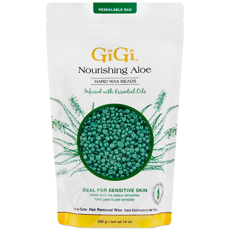 GiGi Nourishing Aloe Hard Wax beads, Hair Removal for Sensitive Skin, 14 Oz