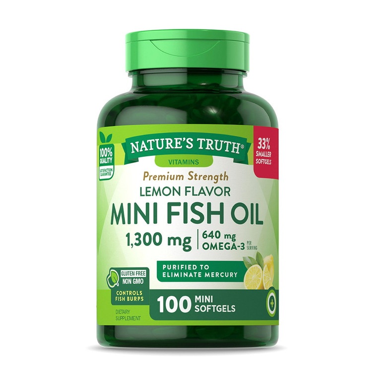 Natures Truth Mini Fish Oil 1300 Mg Omega 3 Softgels, Lemon Flavor, 100 Ea