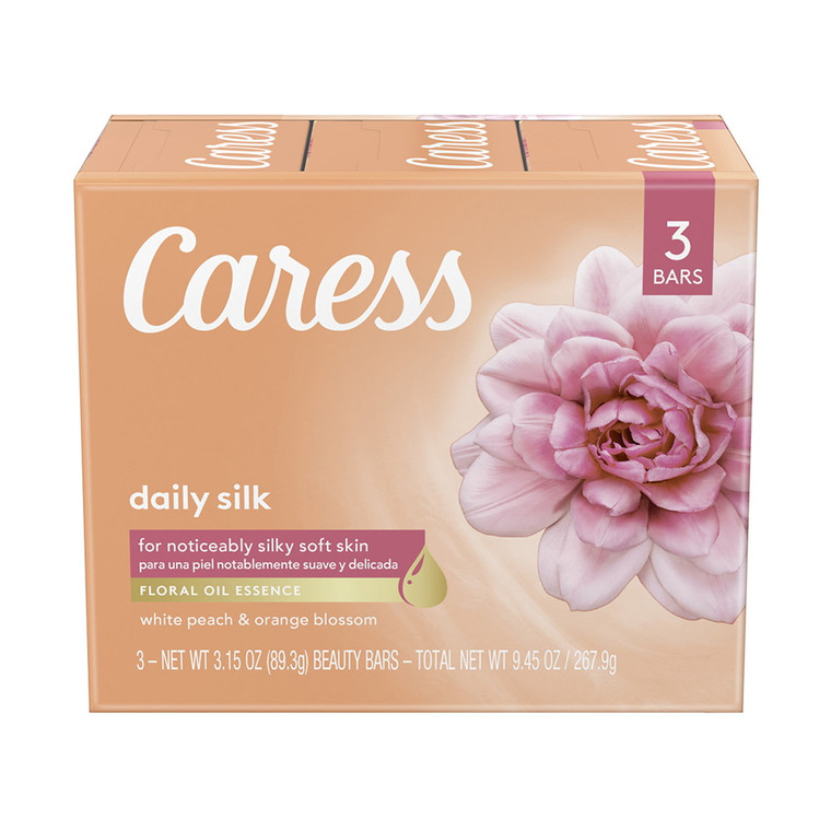 Caress Beauty Bar Soap Daily Silk 3 Bars, Extract And Floral Oil Essence, 3.15 Oz