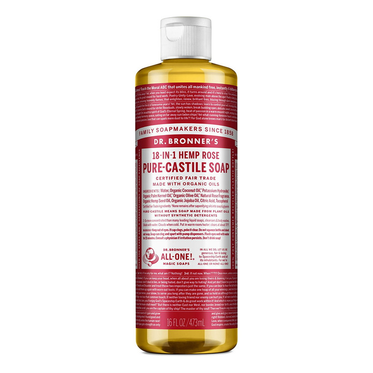 Dr Bronners Pure Castile Liquid Soap, Rose, 16 Oz