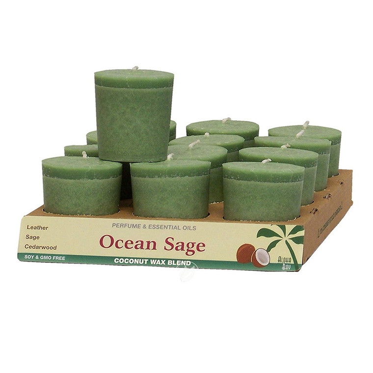Aloha Bay Perfume and Essential Oil Blend Votives Ocean Sage Coconut Wax Candles, 12 Ea