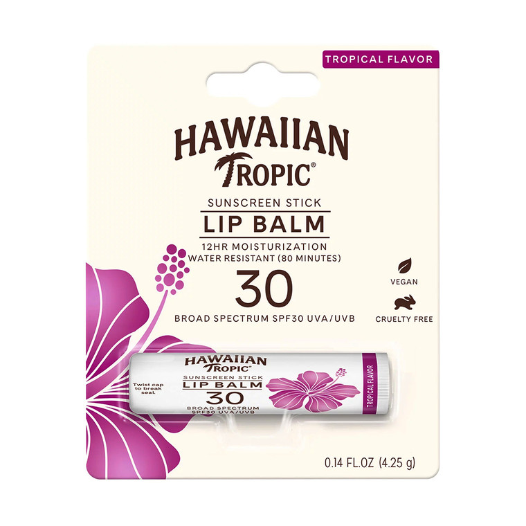 Hawaiian Tropic Sunscreen Stick Lip Balm, SPF 30, 0.14 Oz