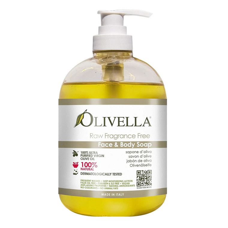 Olivella Raw Fragrance Free Liquid Soap Face and Body for Gentle and Effective Cleansing 16.9Oz