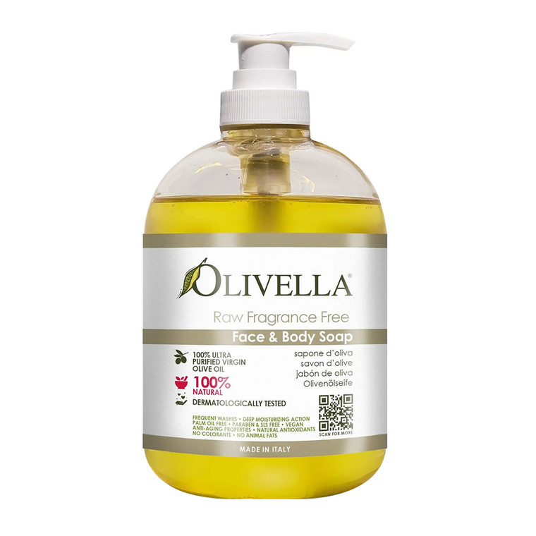 Olivella Liquid Soap Face And Body, Raw Fragrance Free, 16.9 Oz