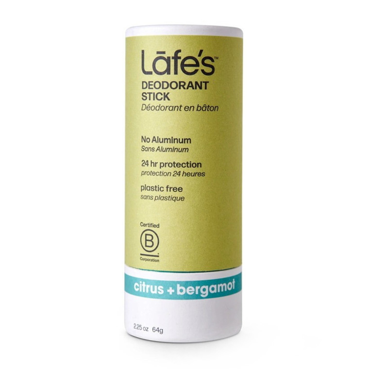 Lafes Natural Deodorant Stick, Citrus And Bergamot, 2.25 Oz