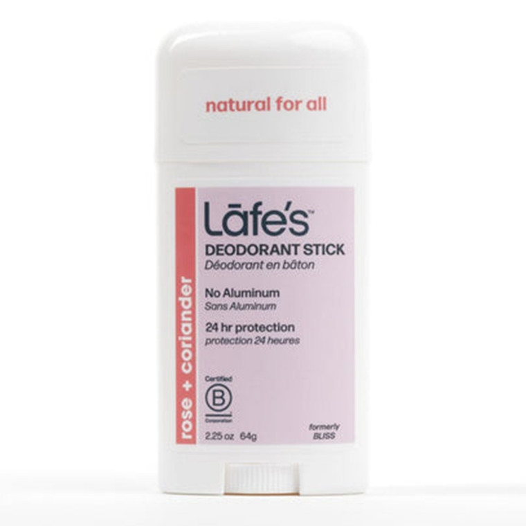Lafes Natural Deodorant Stick Rose and Coriander 24 Hour Protection 2.25Oz (64g)