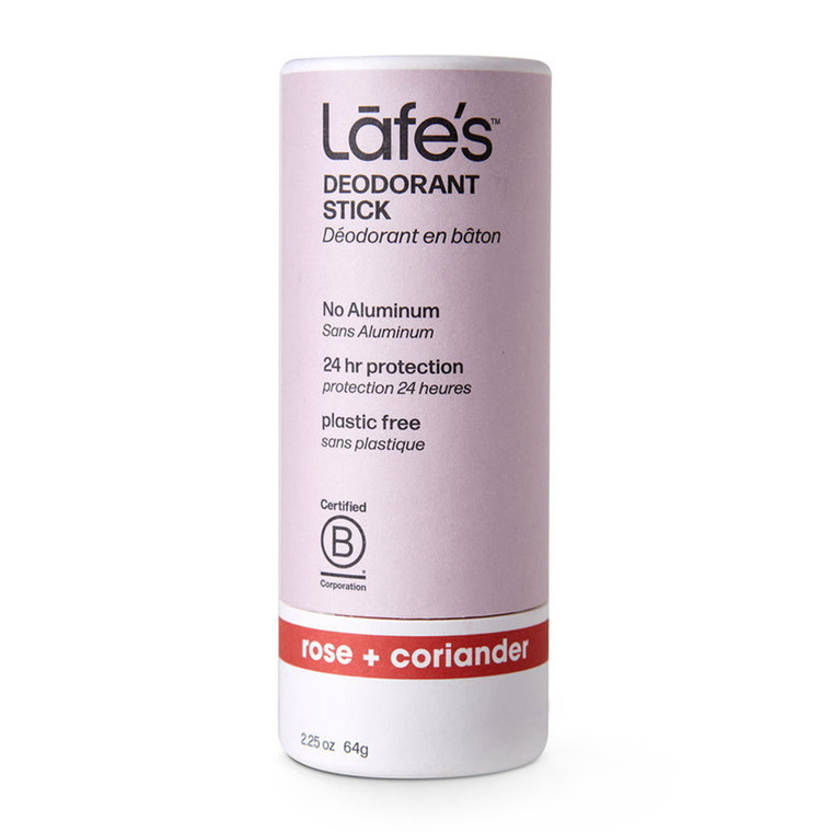 Lafes Natural Deodorant Stick 24 Hour Protection, Rose And Coriander, 2.25 Oz