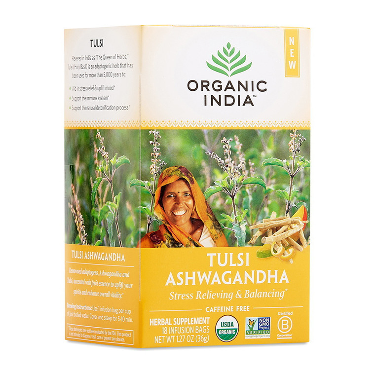 Organic India Tulsi Ashwagandha Herbal Tea, Honey Chamomile, 18 Ea