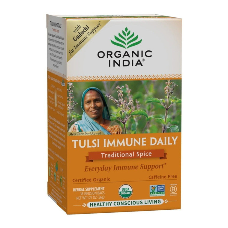 Organic India Tulsi Immune Daily Organic Tea Traditional Spice, Ginger And Cinnamon, 18 Ea