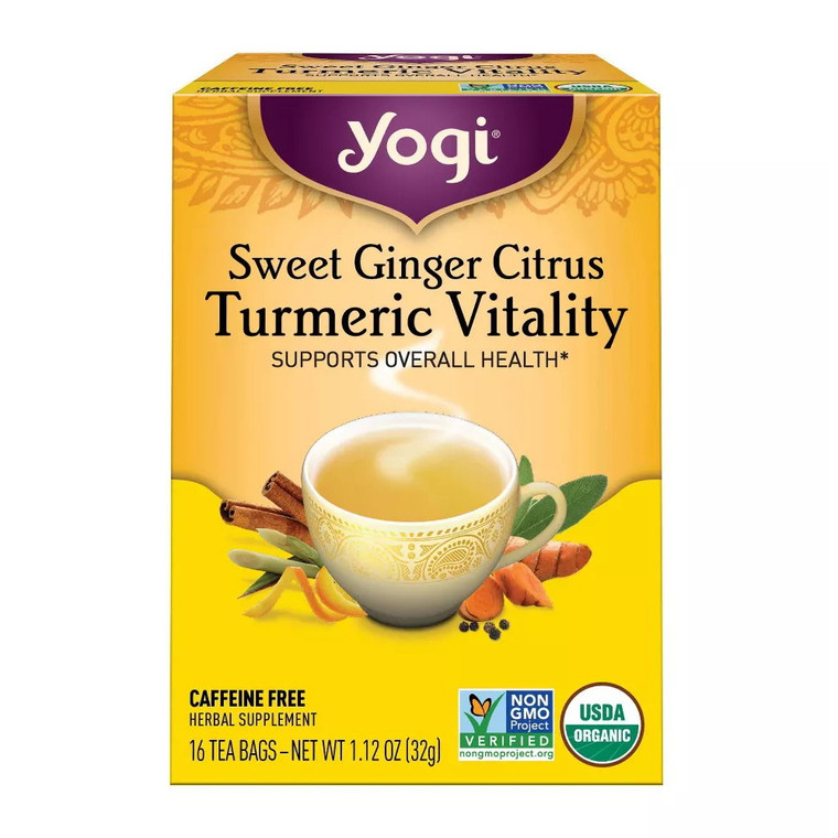 Yogi Sweet Ginger Citrus Turmeric Vitality Tea Bags, Caffeine Free, 16 Ea