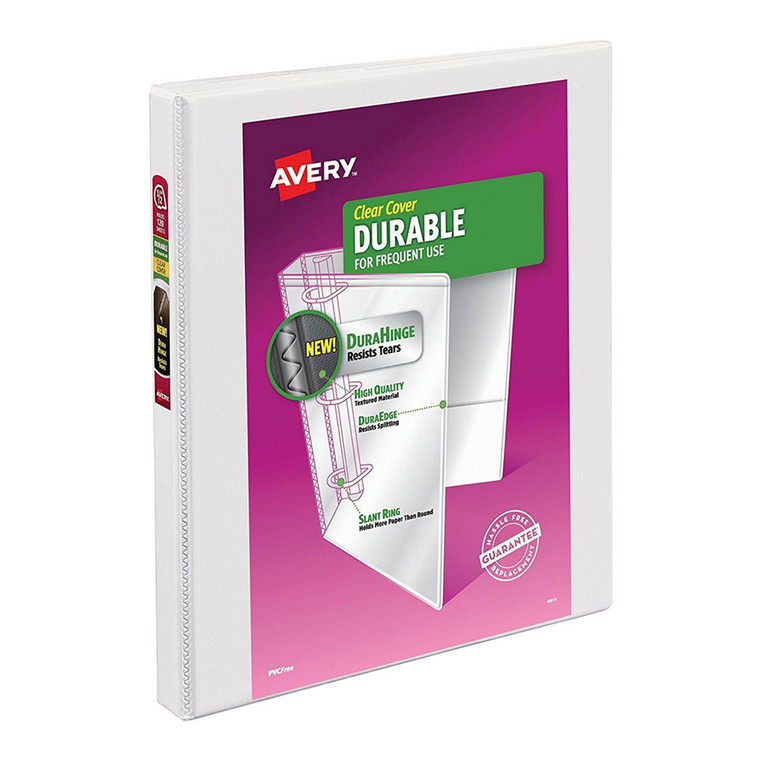 Avery Clear Cover Durable View Binder, 0.5 Inch Slant Rings, 120 Sheet Capacity, White, 1 Ea