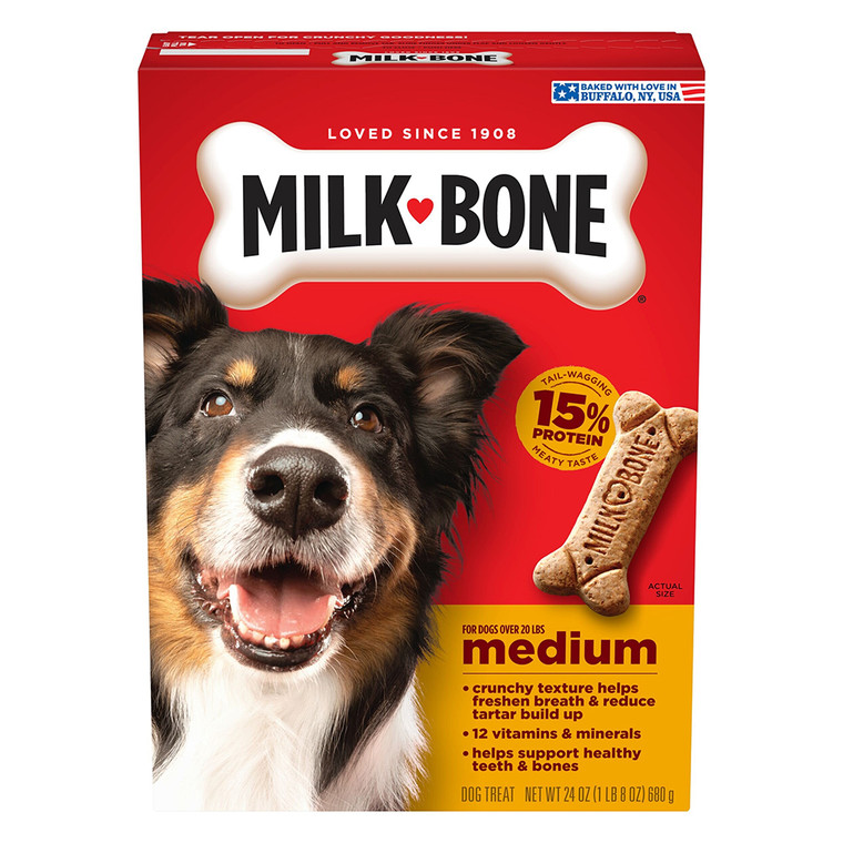 Milk Bone Crunchy Medium Dog Treats for Cleaning Teeth and Freshening Breath 24Oz (680g)