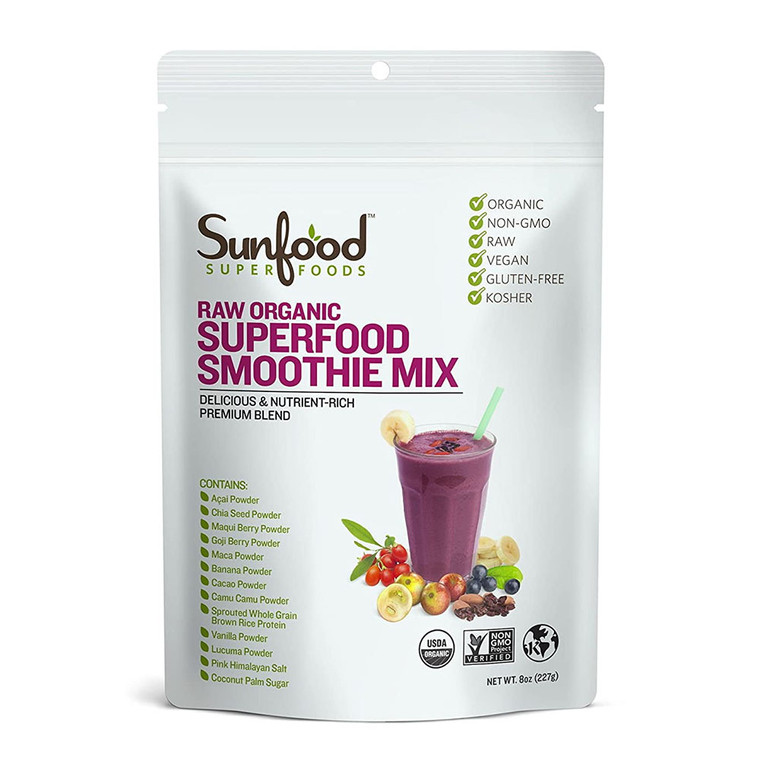 Sunfood Superfoods Organic Smoothie Mix Delicious Nutrition Rich Meal Replacement, 8 Oz