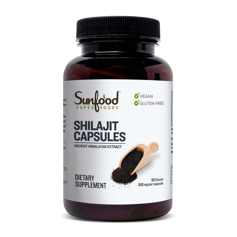 Sunfood Superfoods Raw Shilajit Ancient Himalayan Extract Mountains 500 Mg Capsules, 90 Ea