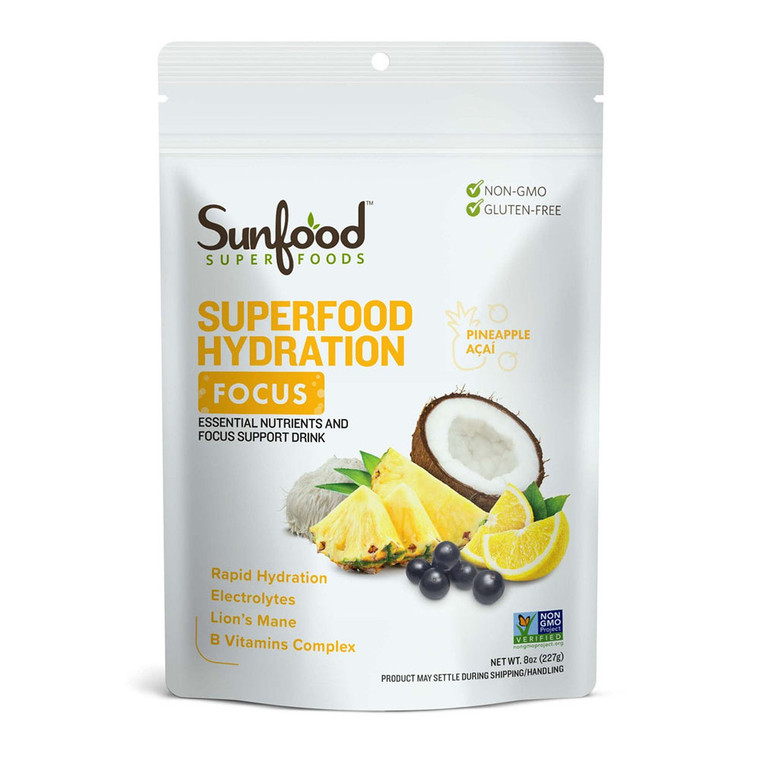 Sunfood Superfoods Hydration Focus Electrolyte Powder For Dehydration Relief, Pineapple Acai Flavor, 8 Oz