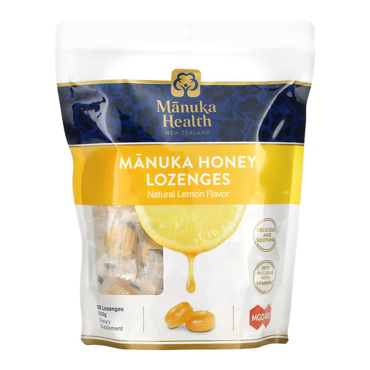 Manuka Health Mgo 400+ Manuka Honey Lozenges With Lemon And Ginger, 58 Ea