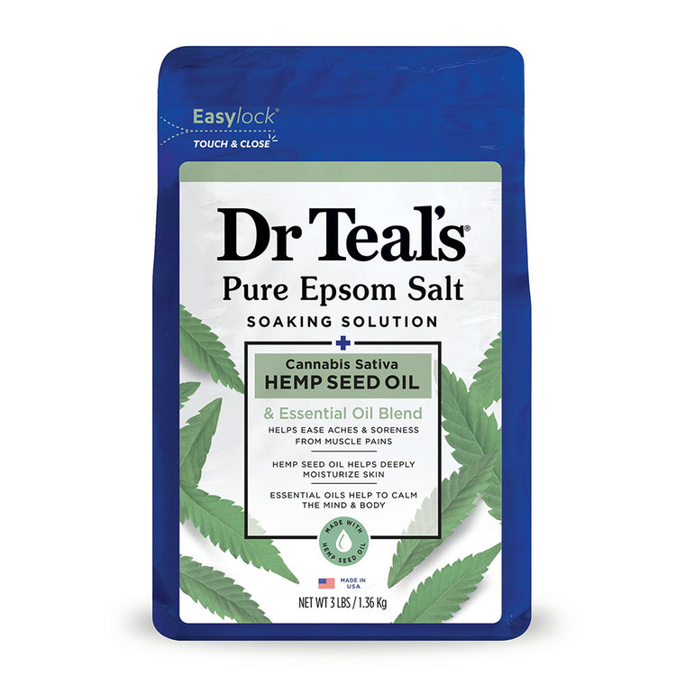 Dr Teals Pure Epsom Bath Salt Soak Cannabis Sativa Hemp Seed Oil With Essential Oil, 48 Oz