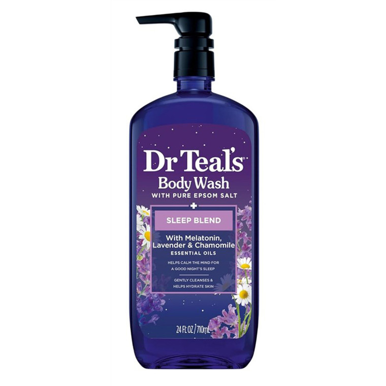 Dr Teals Body Wash Pure Epsom Salt Sleep Blend with Melatonin Lavender and Chamomile Essential Oil Helps Hydrate Skin 24Oz (710ml)