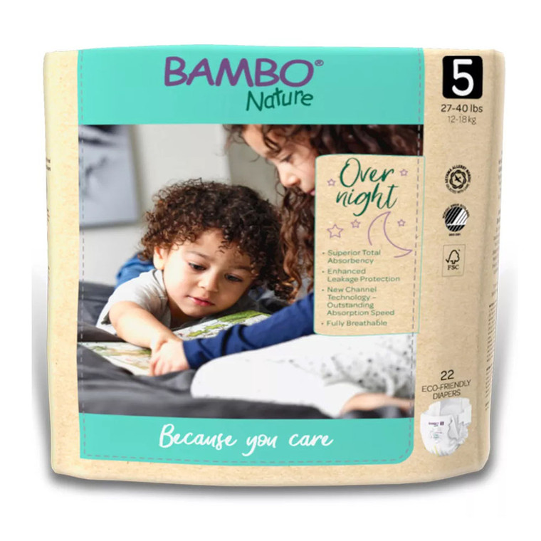 Bambo Nature Overnight Baby Diapers, Sizes 5, 22 Ct