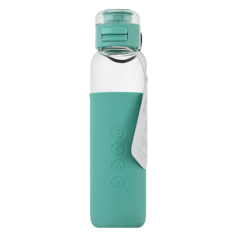 Soma Glass Water Bottle With Silicone Sleeve, Sport Cap Aqua, 17 Oz