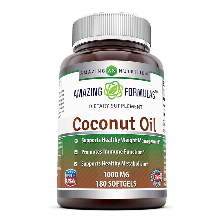 Amazing Formulas Nutrition Extra Virgin Coconut Oil Dietary Supplement 1000Mg For Heart Health, 180 Ea