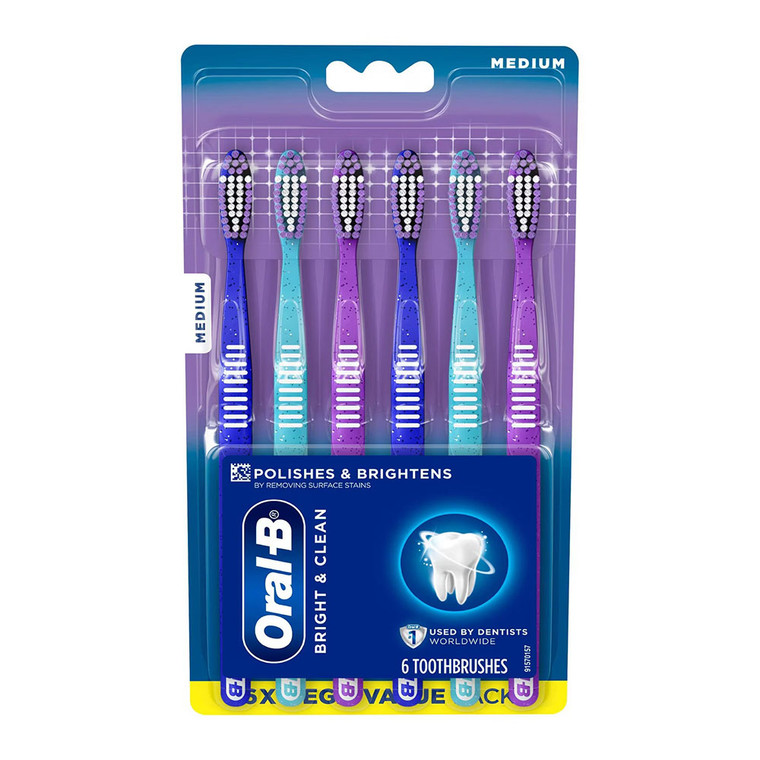 Oral-B Bright and Clean Toothbrush Pack, Medium, 6 Ea