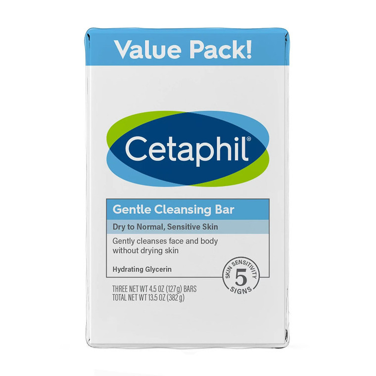 Cetaphil Gentle Cleansing Bar Value Pack, Sensitive Skin, 3 Ea