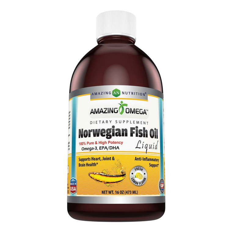 Amazing Nutrition Amazing Omega Norwegian Liquid Fish Oil, Lemon Flavor, 16 Oz